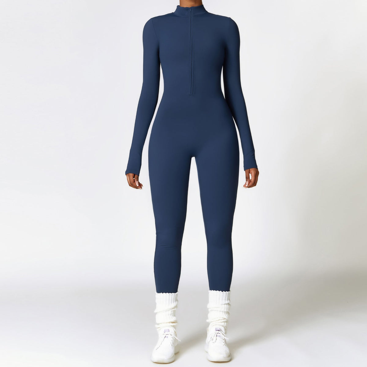 Women's Casual Stretch Zipper Long Sleeve Jumpsuit