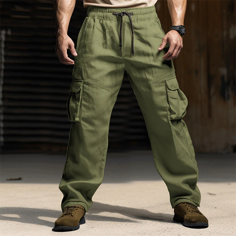 Men's Cargo Pants Drawstring Elastic Waist Multi Pocket Plain Comfort
