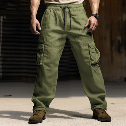 Men's Cargo Pants Drawstring Elastic Waist Multi Pocket Plain Comfort