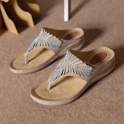 Women Casual Orthopedic Sandals, Crystal Rome Fashion Clip Toe Slippers