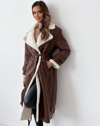Women's Classic Wool Blend Mid-Length Double Breasted Trench Coat