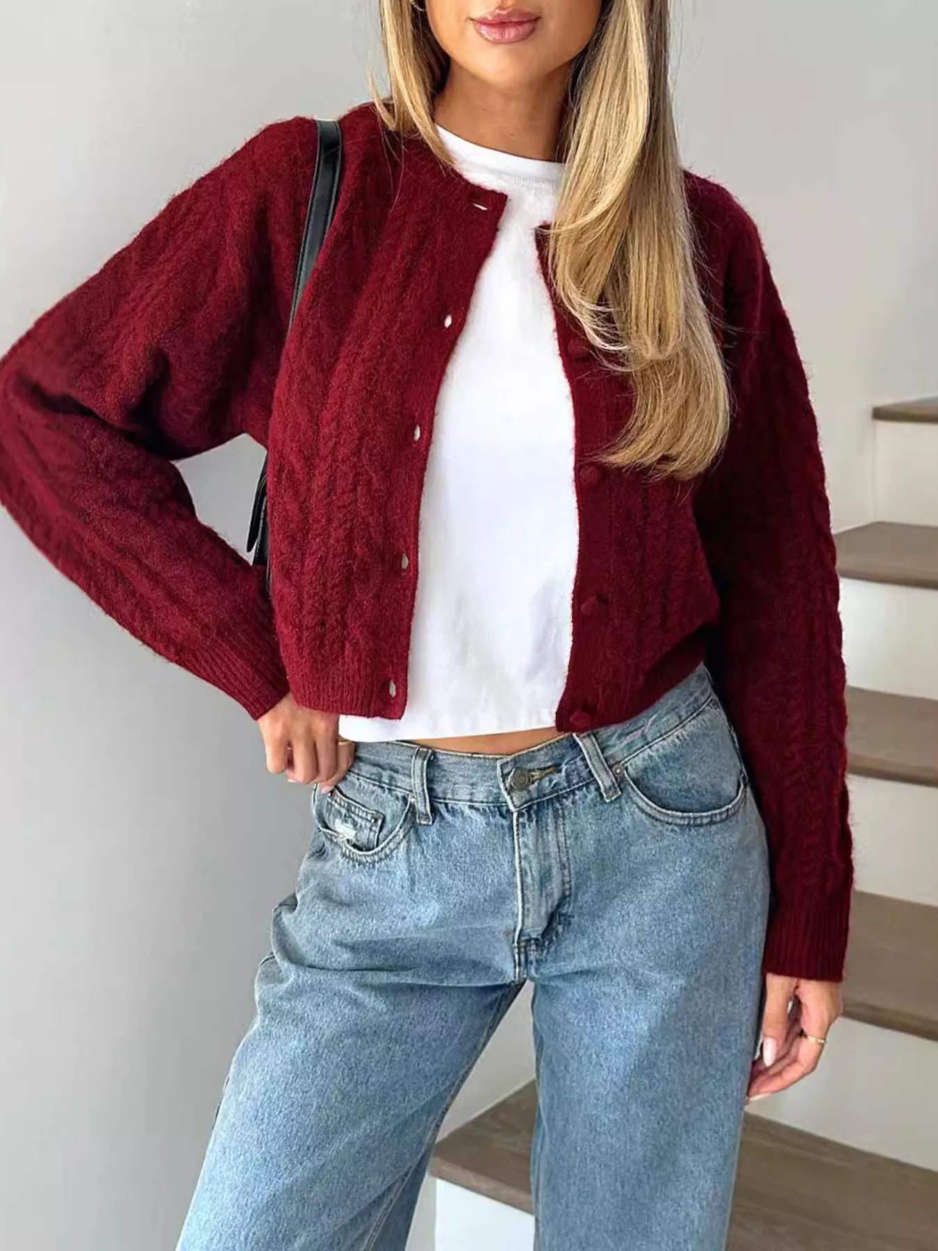 Soft Knit Button Front Crew Sweater - OutfitLondon