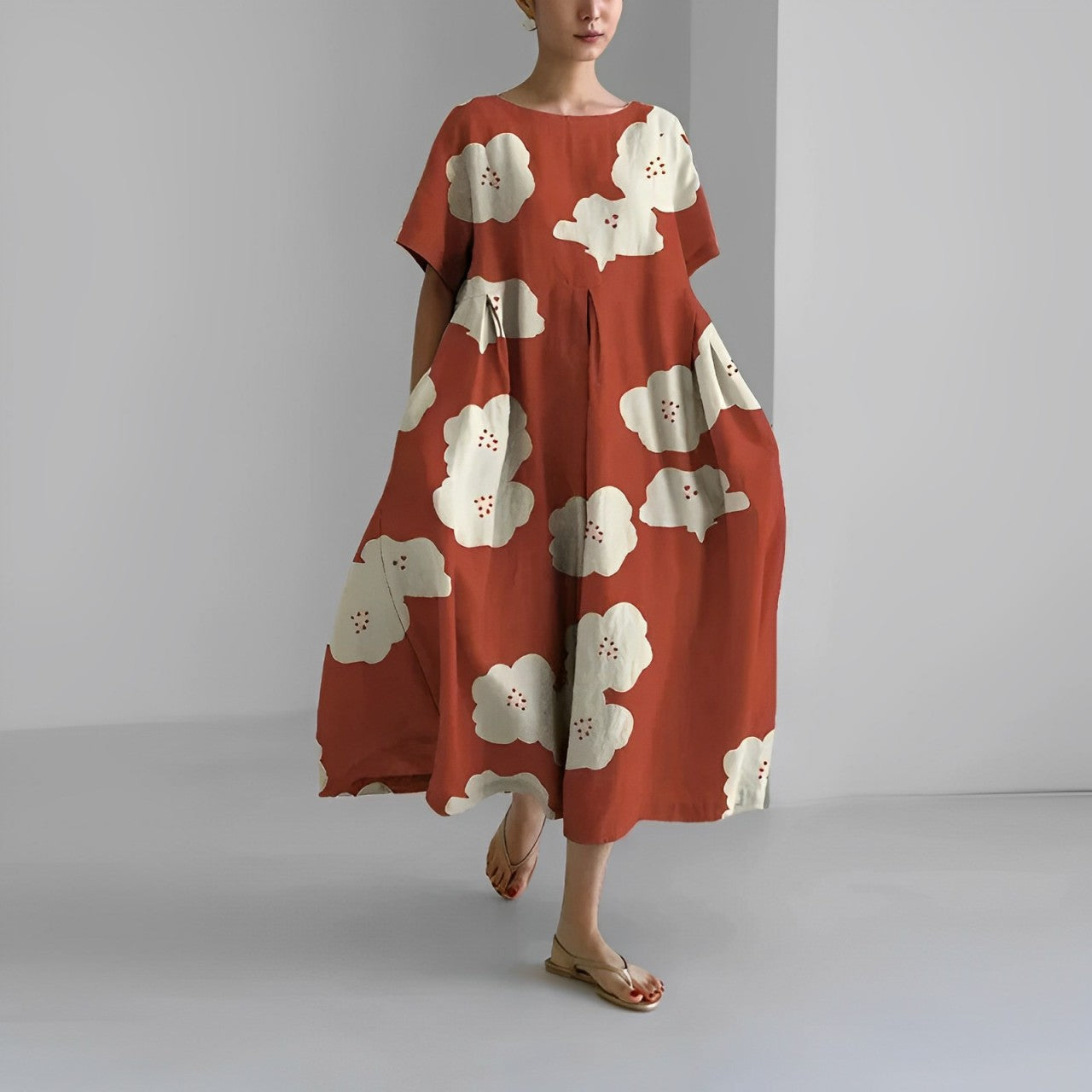 Elegant Garden Print Long Sundress for Ladies