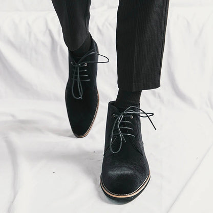Elegant Black Leather Lace Up Boots