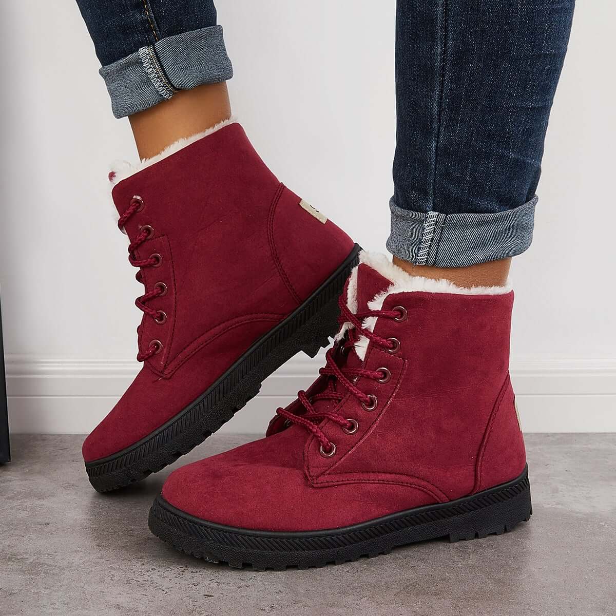 Comfort Warm Fur Flat Waterproof Snow Ankle Boots Cotton Lined Winter Booties