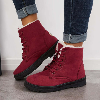 Comfort Warm Fur Flat Waterproof Snow Ankle Boots Cotton Lined Winter Booties