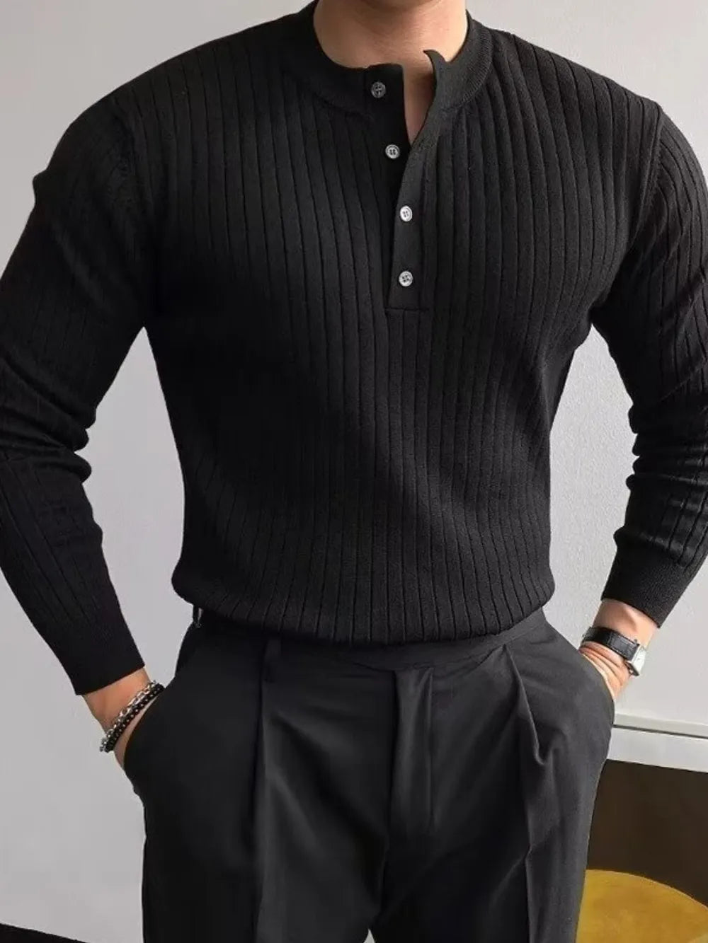 Rugged Knit Crew Neck Mens Sweater