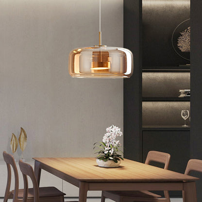 Classic Brass Pendant Light with Soft Gold Shade