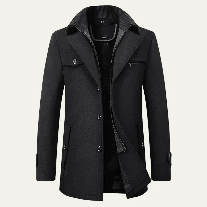 Warm Waterproof Mens Navy Pea Coat Jacket - OutfitLondon