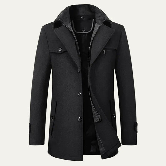 Warm Waterproof Mens Navy Pea Coat Jacket - OutfitLondon