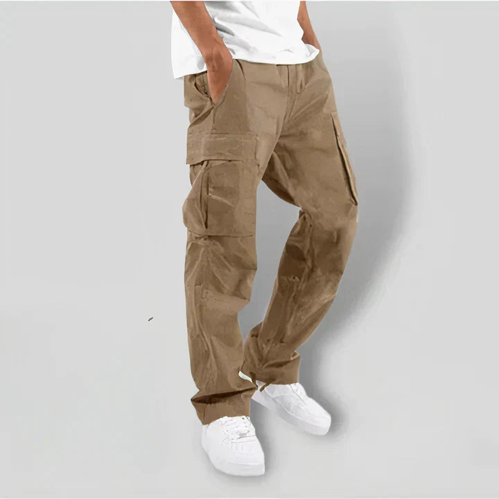 Fashionable Gray Mens Cargo Pants with Colorful Details