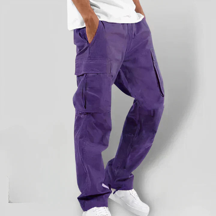 Fashionable Gray Mens Cargo Pants with Colorful Details