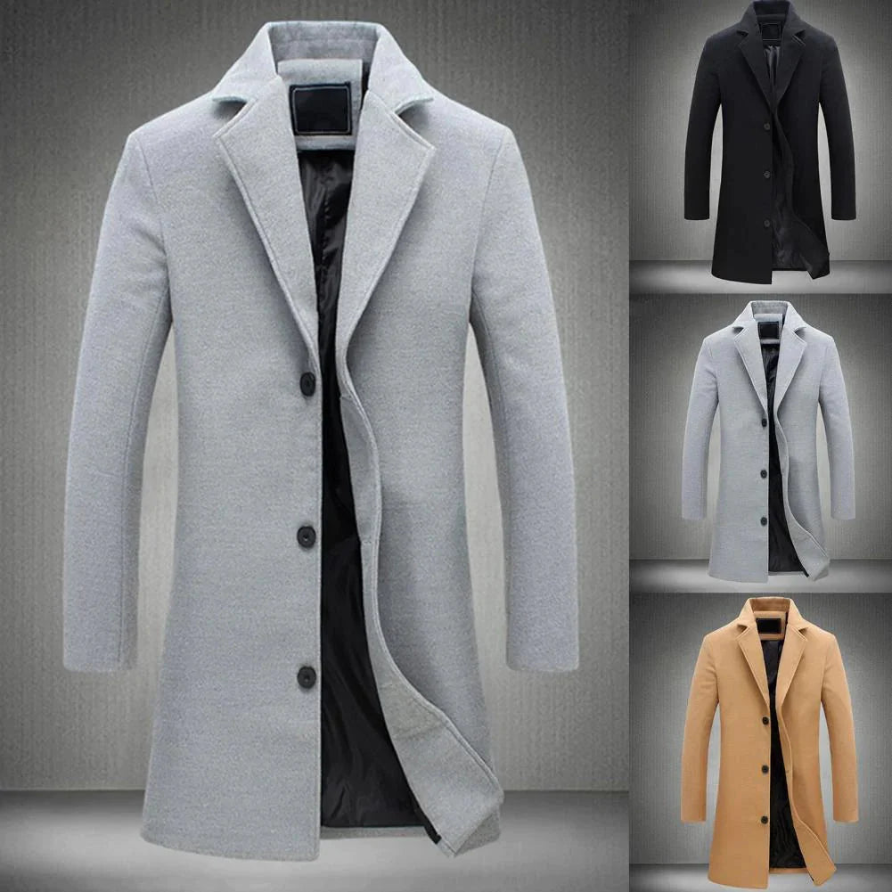 Warm Men's Overcoat with Classic Lapel - OutfitLondon