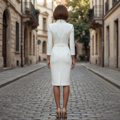 Flattering Fit Midi Dress for Women Belted Waistline A-Line Style