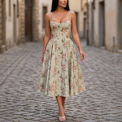 Ladies Pretty Floral Mid Length Summer Dress