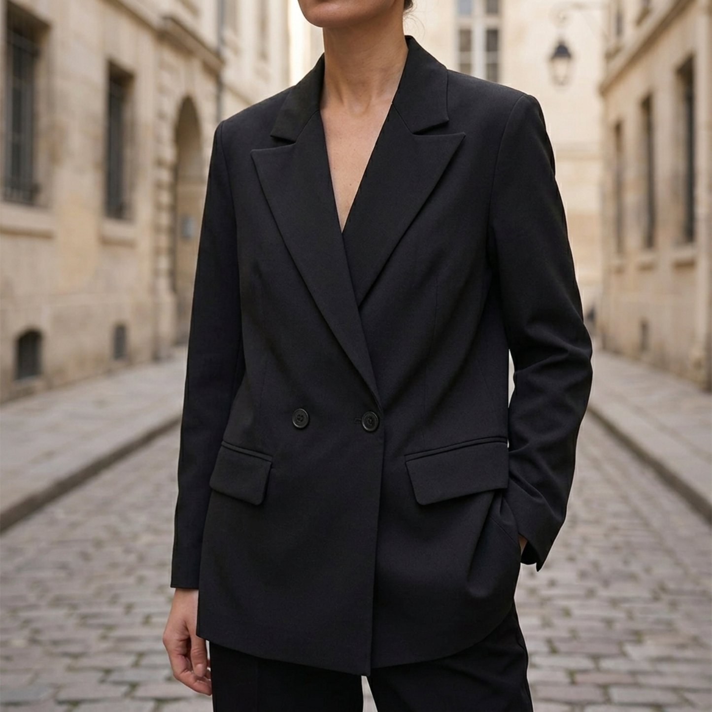 Relaxed Fit Double Breasted Long Coat Jacket