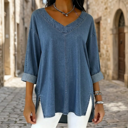 Relaxed Fit V Neck Tunic Blouse for Women