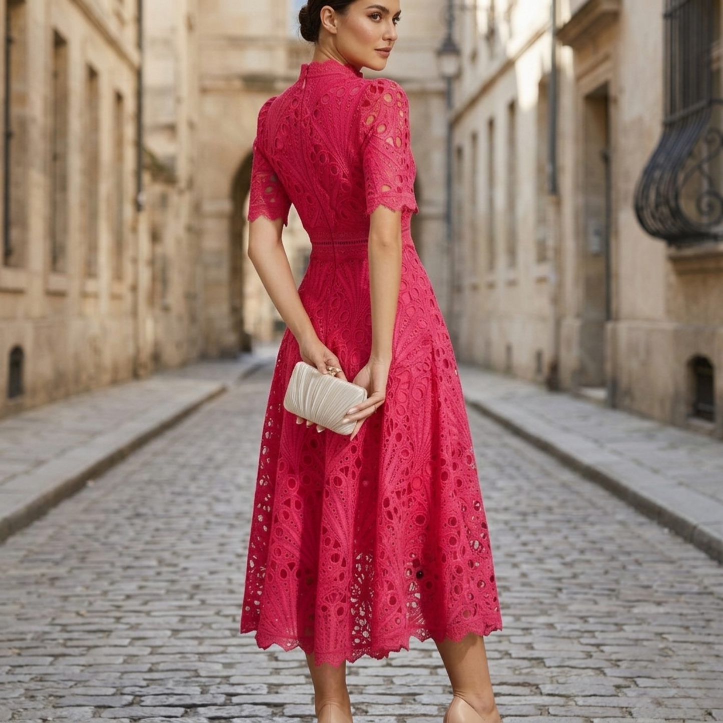 Chic High Neck Midi Dress for Women Formal Party Wear
