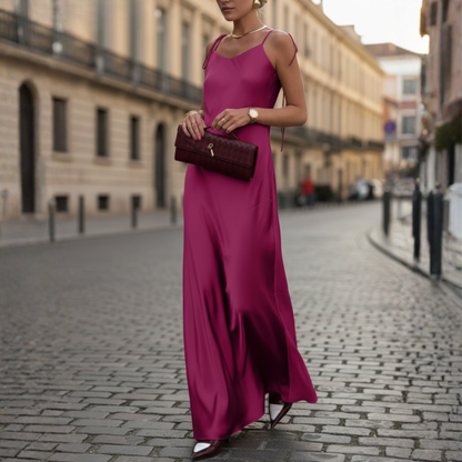 Luxurious Satin Maxi Evening Dress Spaghetti Straps