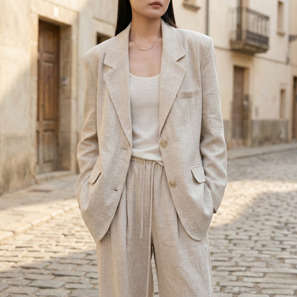 Classic Natural Fiber Jacket Set for Women