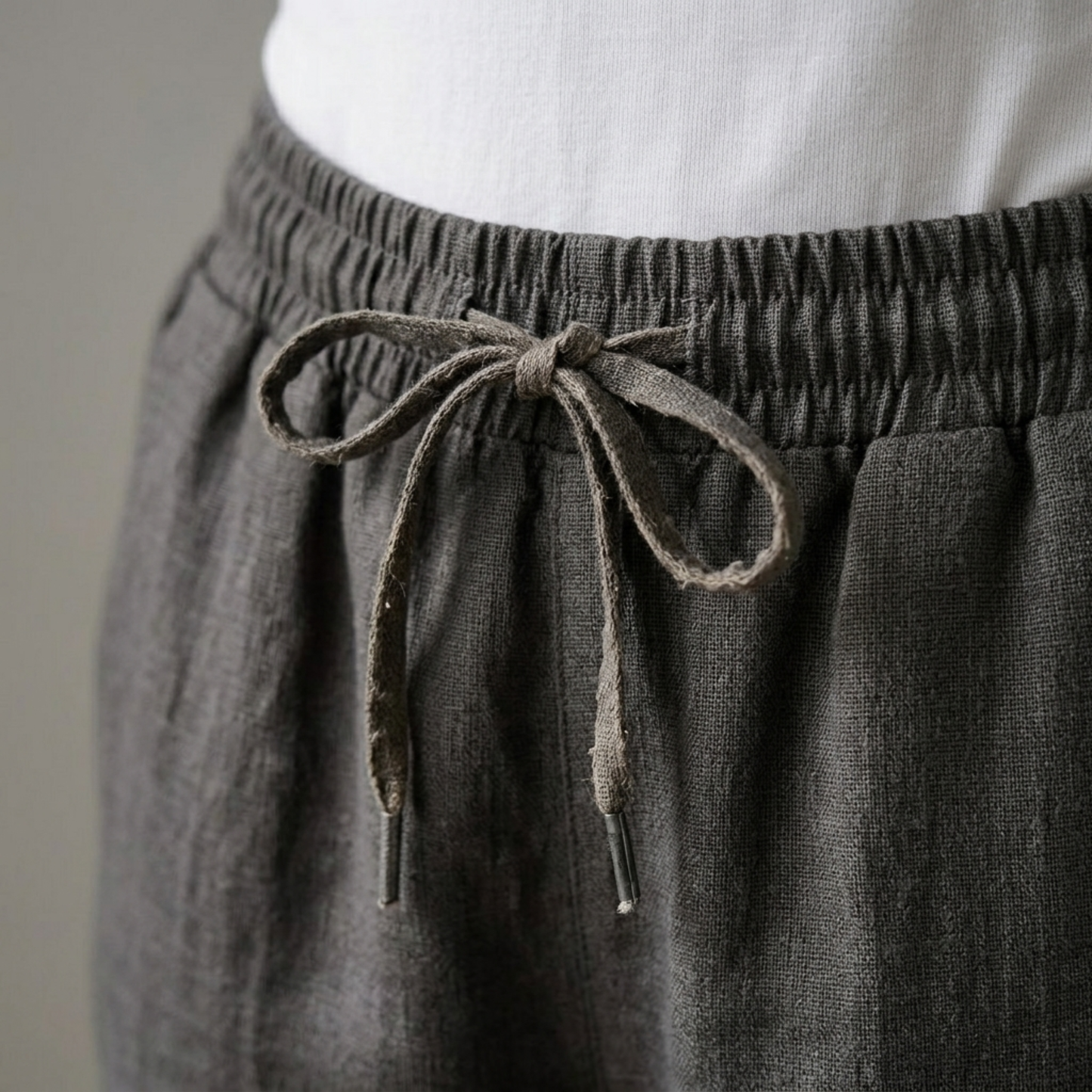 Relaxed Fit Linen Trousers Elastic Waist Casual Pants