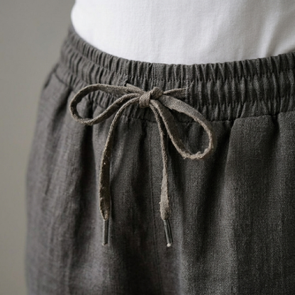 Relaxed Fit Linen Trousers Elastic Waist Casual Pants
