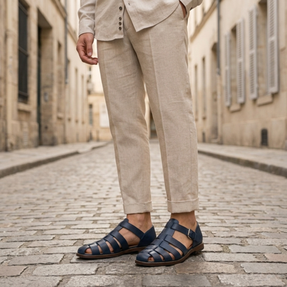 Classic Brown Leather Buckle Sandals For Men