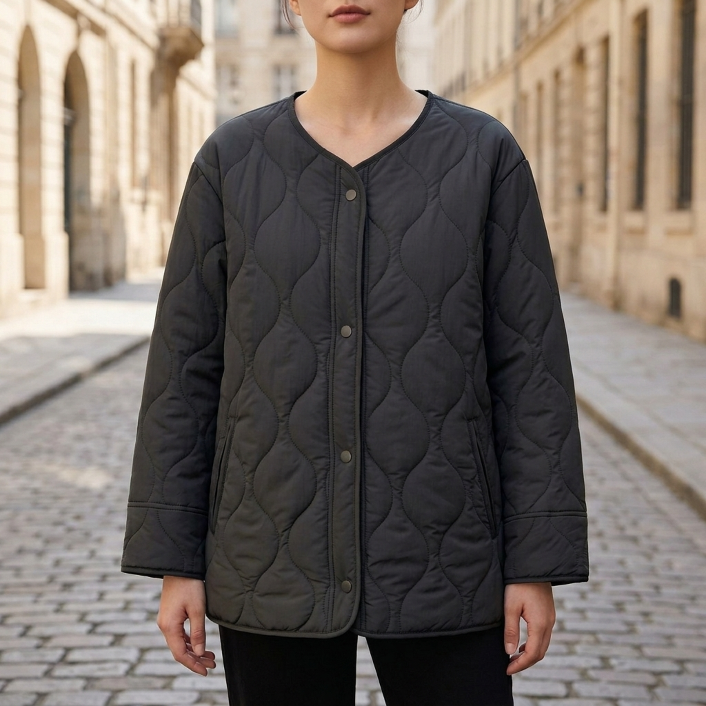 Warm Padded Women's Snap Coat Jacket - OutfitLondon