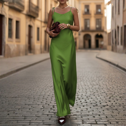 Luxurious Satin Maxi Evening Dress Spaghetti Straps