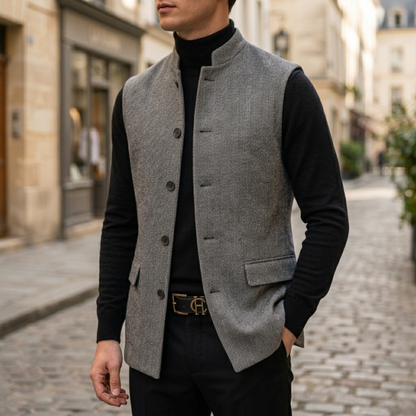 Classic Tweed Vest Button Front Sleeveless Jacket