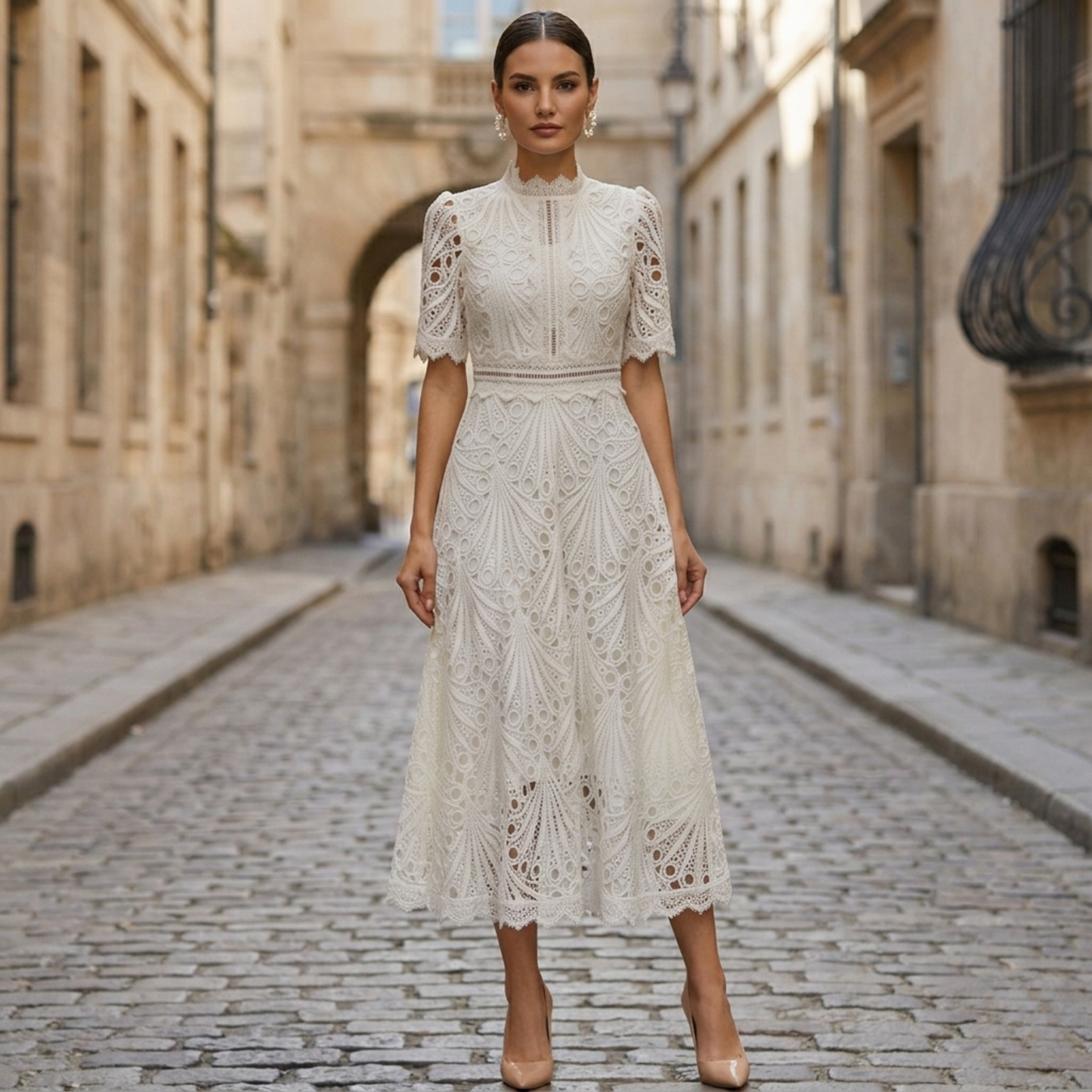 Chic High Neck Midi Dress for Women Formal Party Wear