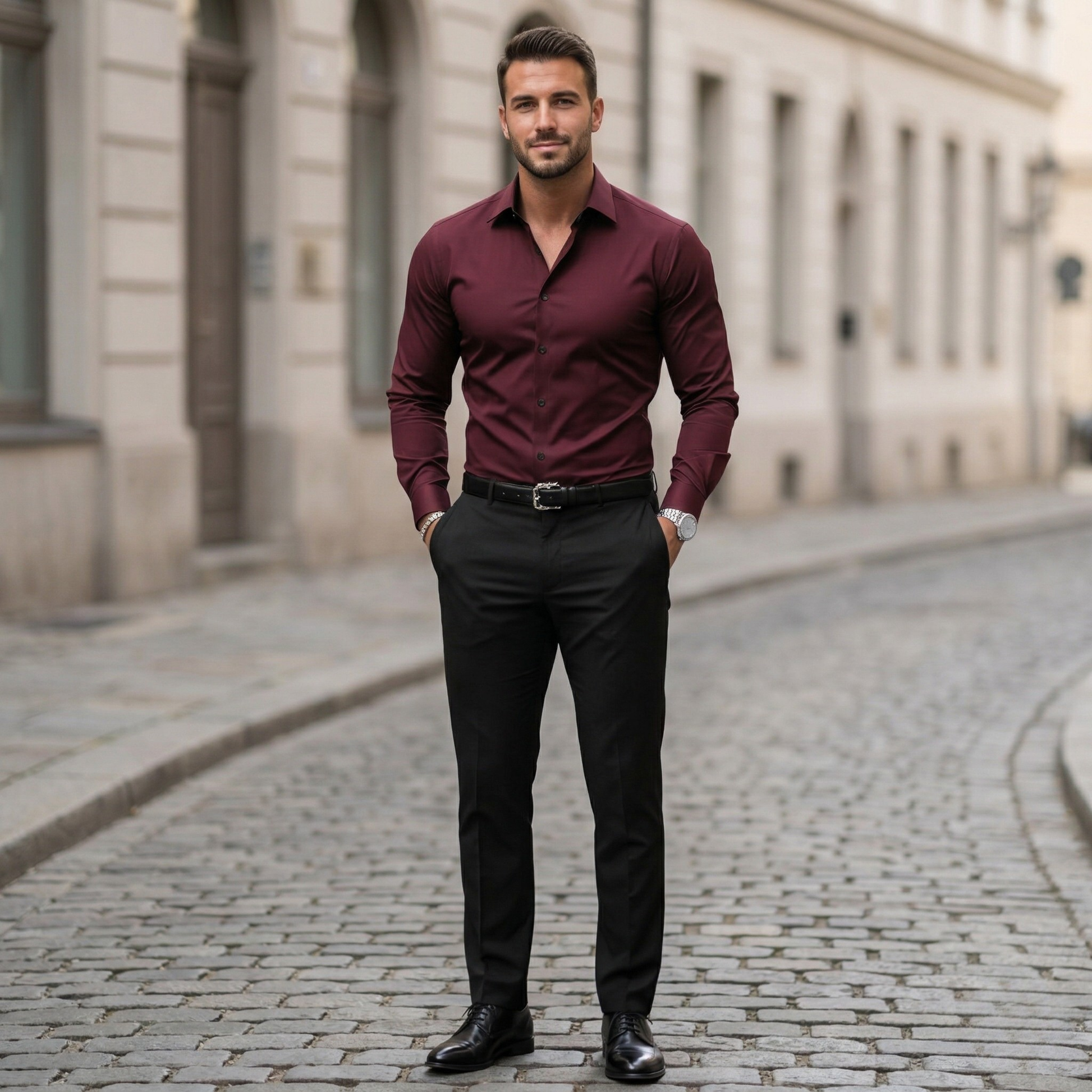Slim Fit Men's Long Sleeve Button Down Dress Shirt - OutfitLondon