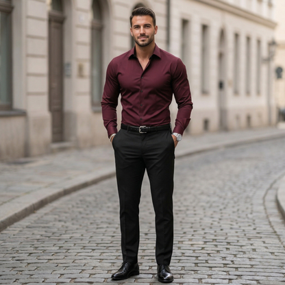 Slim Fit Men's Long Sleeve Button Down Dress Shirt - OutfitLondon