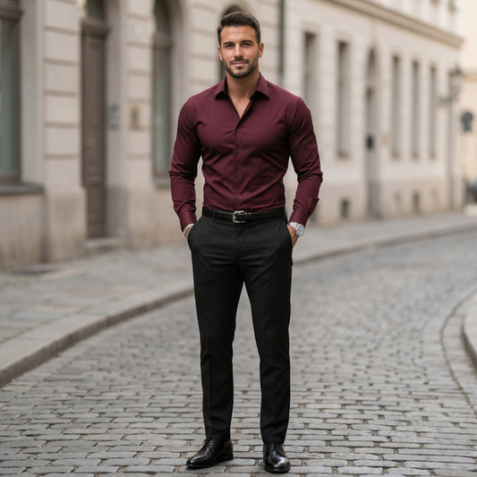 Slim Fit Men's Long Sleeve Button Down Dress Shirt - OutfitLondon