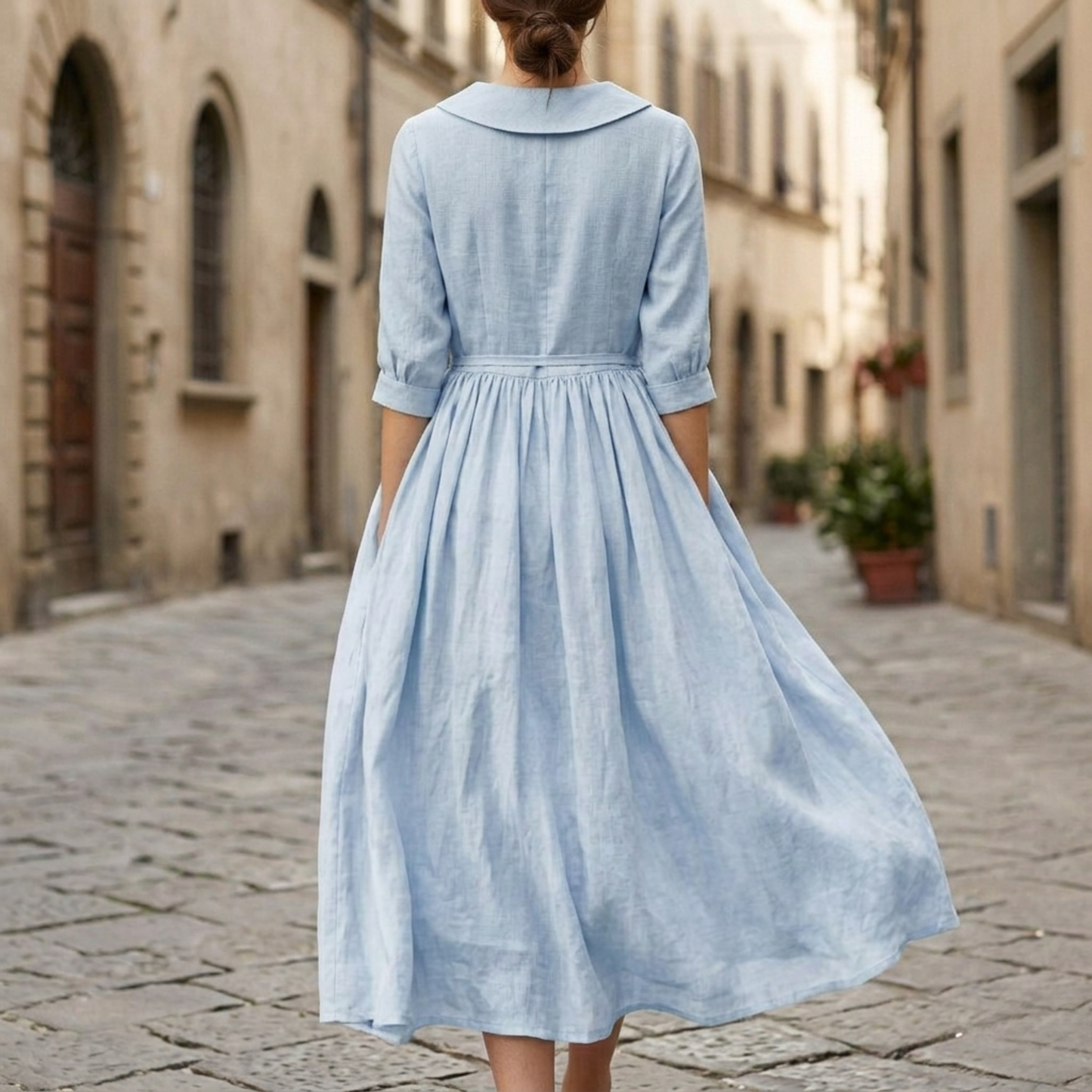 Casual Fit Short Sleeve Tie Waist Womens Midi Dress
