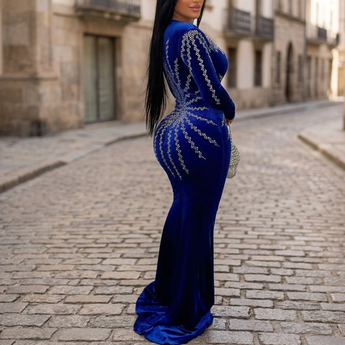 Glamorous Long Sleeve Sequin Maxi Evening Dress
