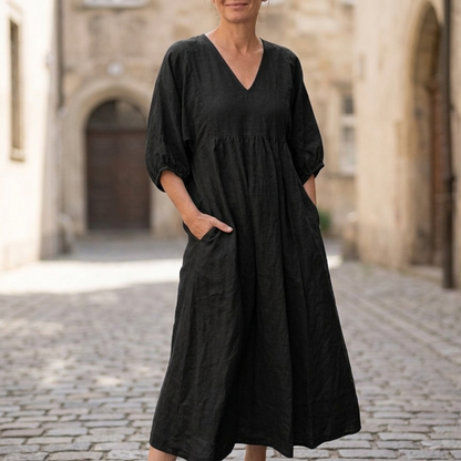 Comfy V Neck Maxi Dress with Pockets Casual Midi Dress