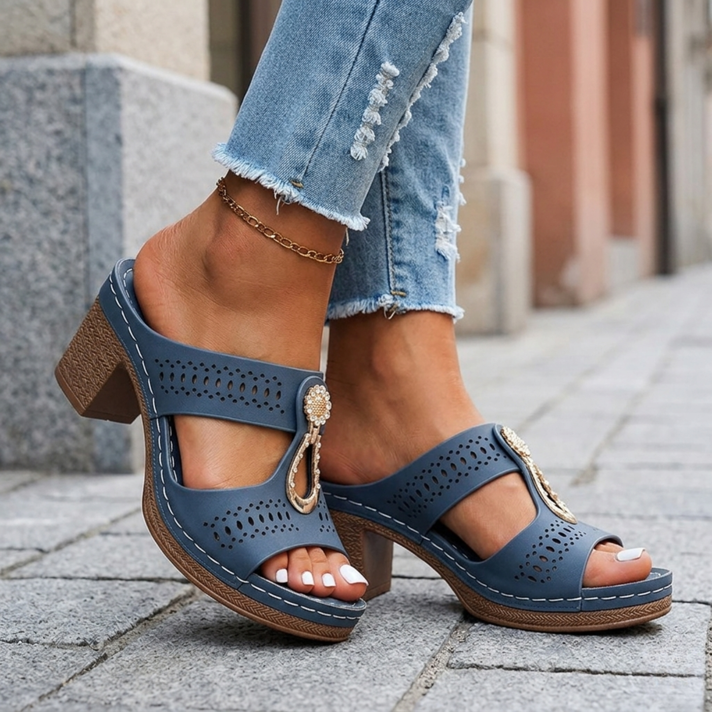 Comfortable Walking Sandals with Low Heel Open Toe