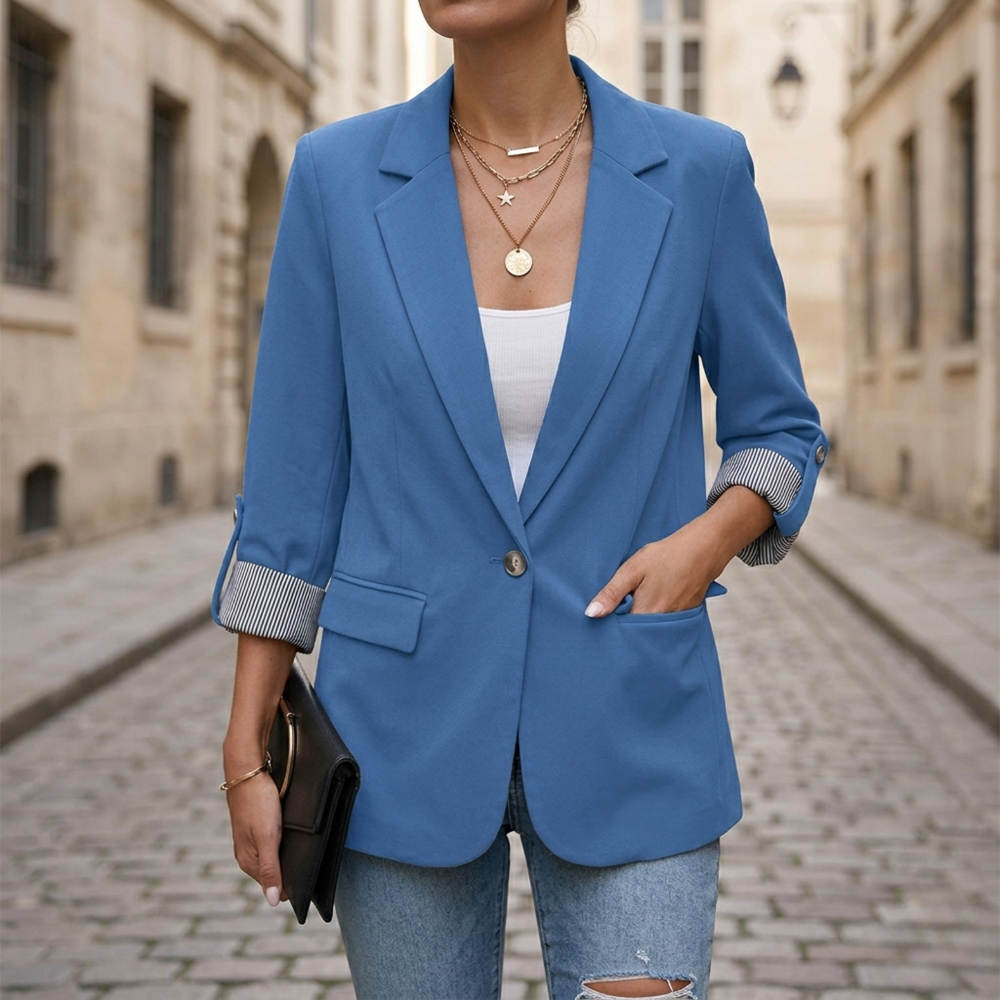 Relaxed Fit Open Front Long Sleeve Jacket - OutfitLondon
