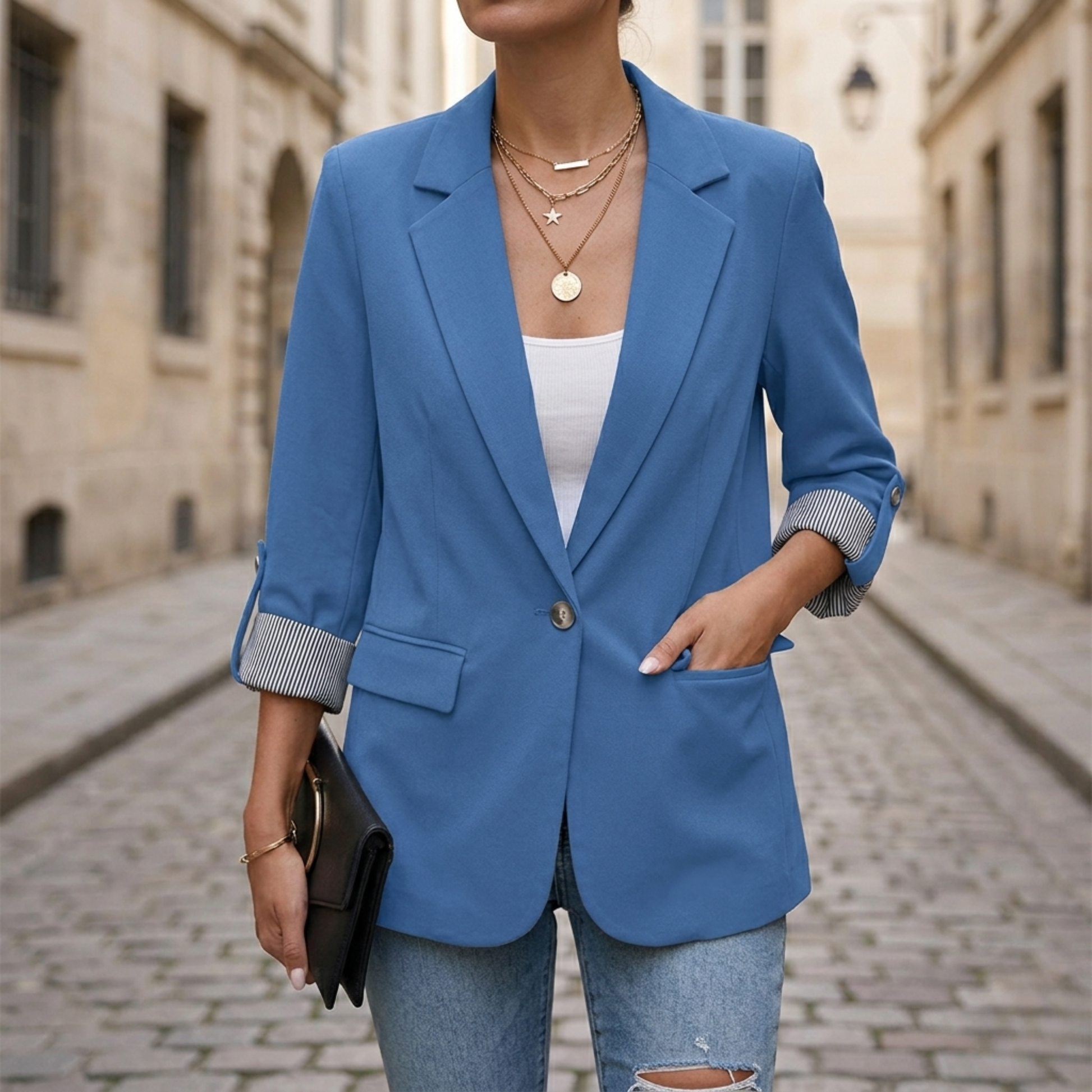 Relaxed Fit Open Front Long Sleeve Jacket - OutfitLondon