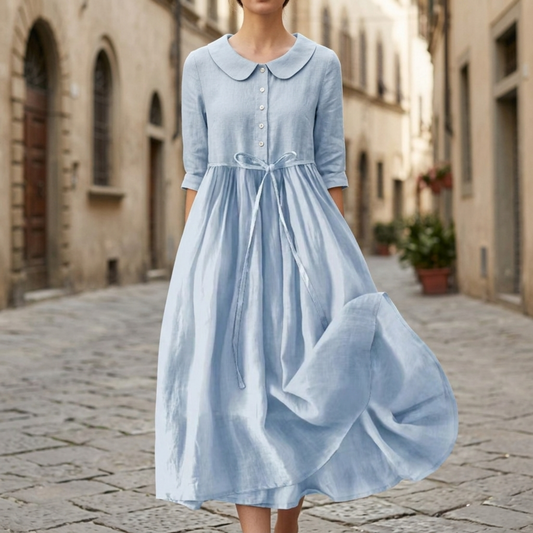 Casual Fit Short Sleeve Tie Waist Womens Midi Dress - OutfitLondon