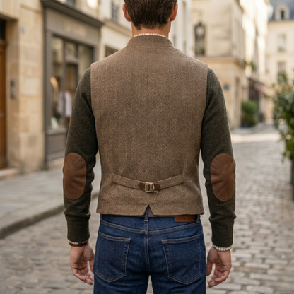 Classic Tweed Vest Button Front Sleeveless Jacket
