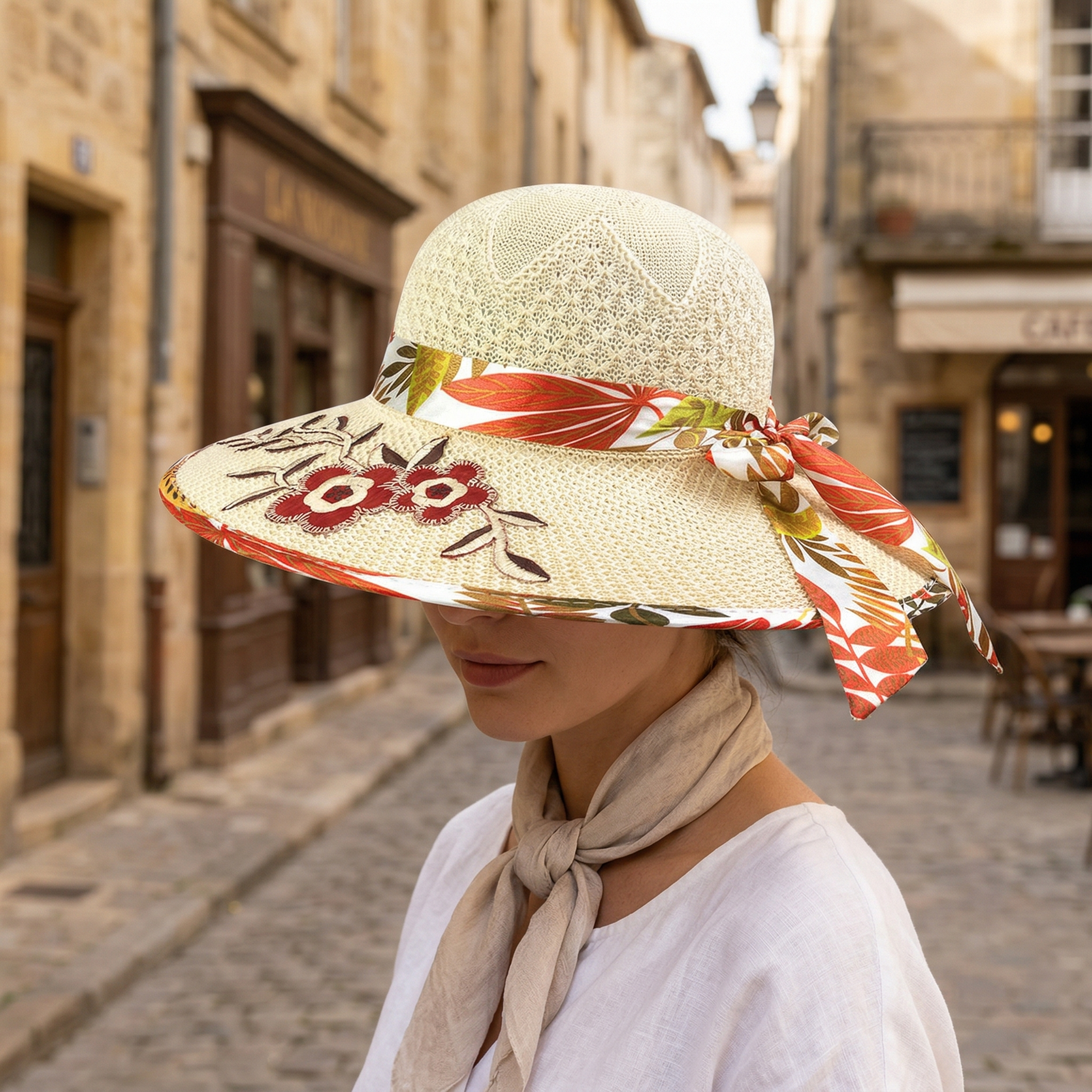 Chic Floral Wide Brim Summer Sun Hat for Women - OutfitLondon