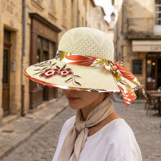 Chic Floral Wide Brim Summer Sun Hat for Women - OutfitLondon