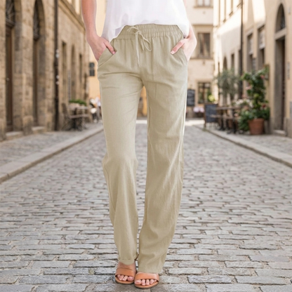Comfortable Linen Pants Elastic Waist Straight Leg Pants - OutfitLondon
