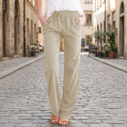 Comfortable Linen Pants Elastic Waist Straight Leg Pants - OutfitLondon