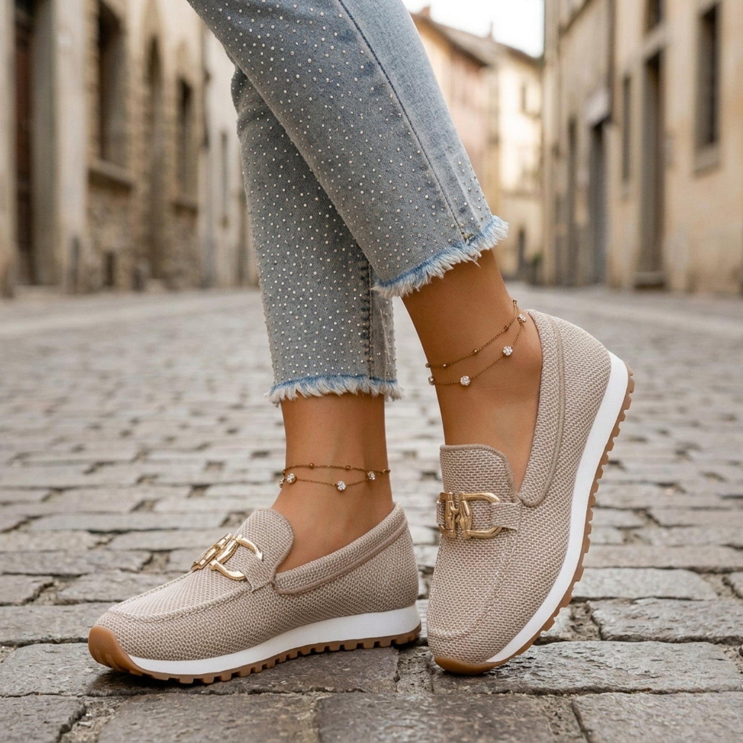 Comfortable Slip On Loafers with Gold Detail Flat Shoes - OutfitLondon