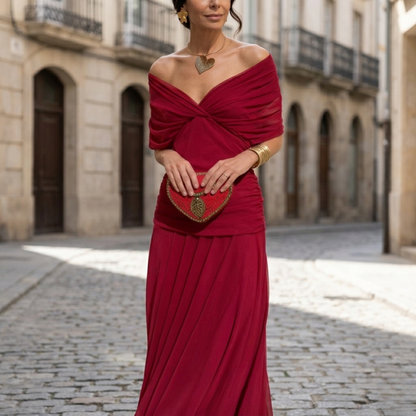 Chic Cold Shoulder Long Evening Dress - OutfitLondon
