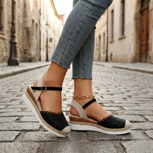 Comfortable Summer Wedge Sandals with Ankle Strap - OutfitLondon