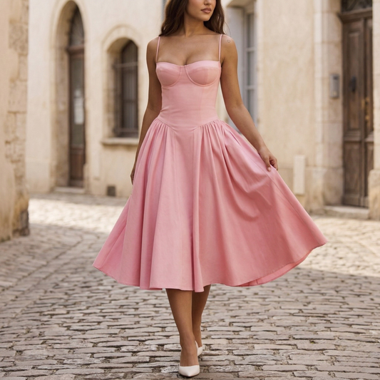 Ladies Pretty Floral Mid Length Summer Dress - OutfitLondon